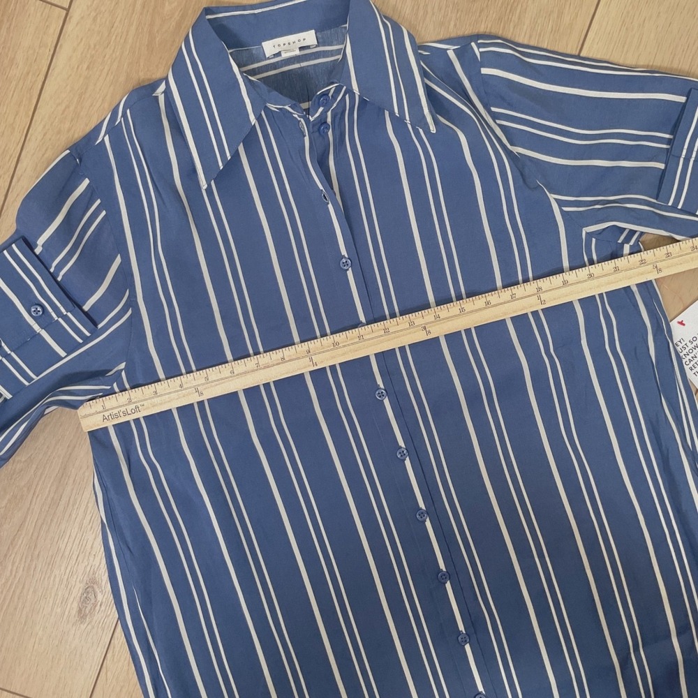 Topshop Striped‎ Oversized Shirt Dress Blue White XS Size 0-2 Button Down Career - Picture 13 of 13